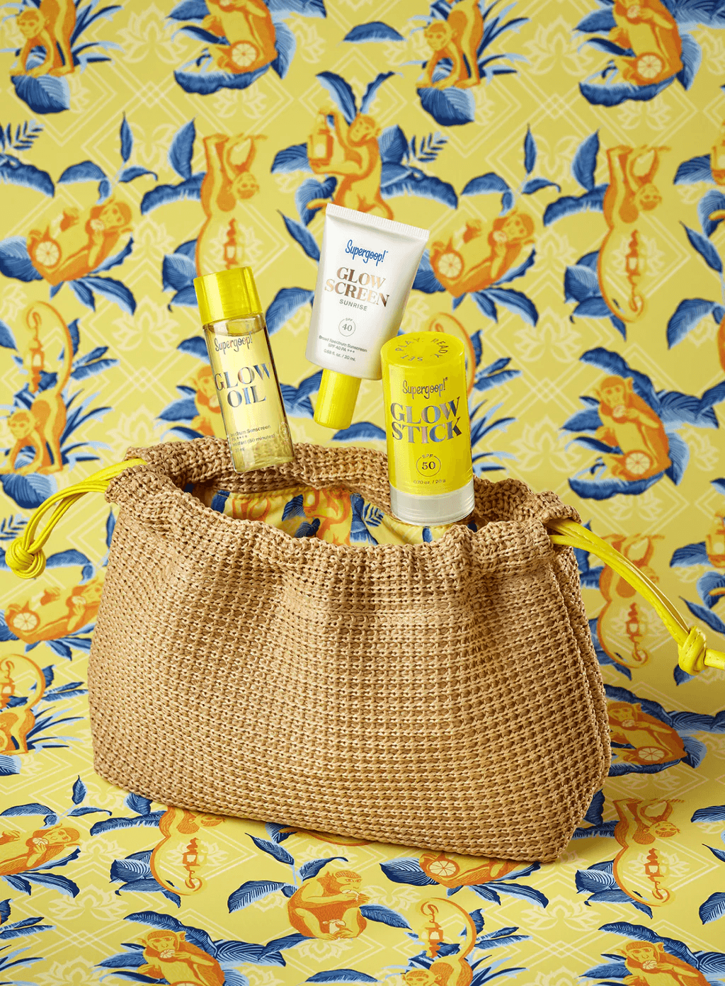 Private Label products created by Twelve for Supergoop; Supergoop x The White Lotus custom pouch with product